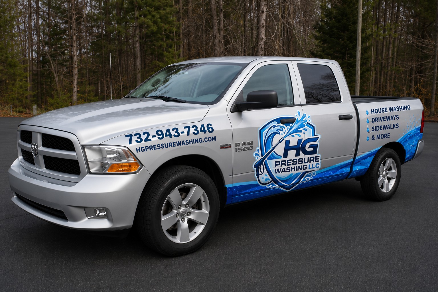 HG Pressure Washing branded service truck